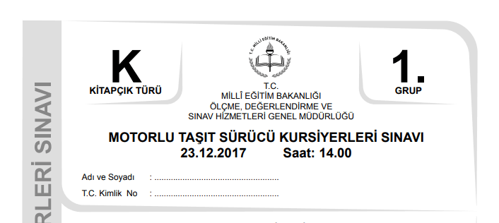 23 Aralık 2017 Ehliyet Sınav Soruları Çöz